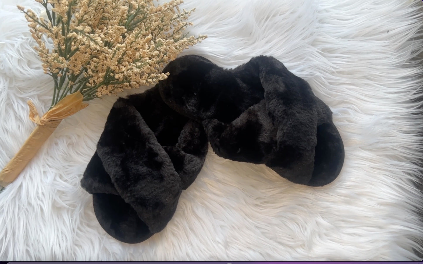 Celeste-Black Faux Fur Slippers